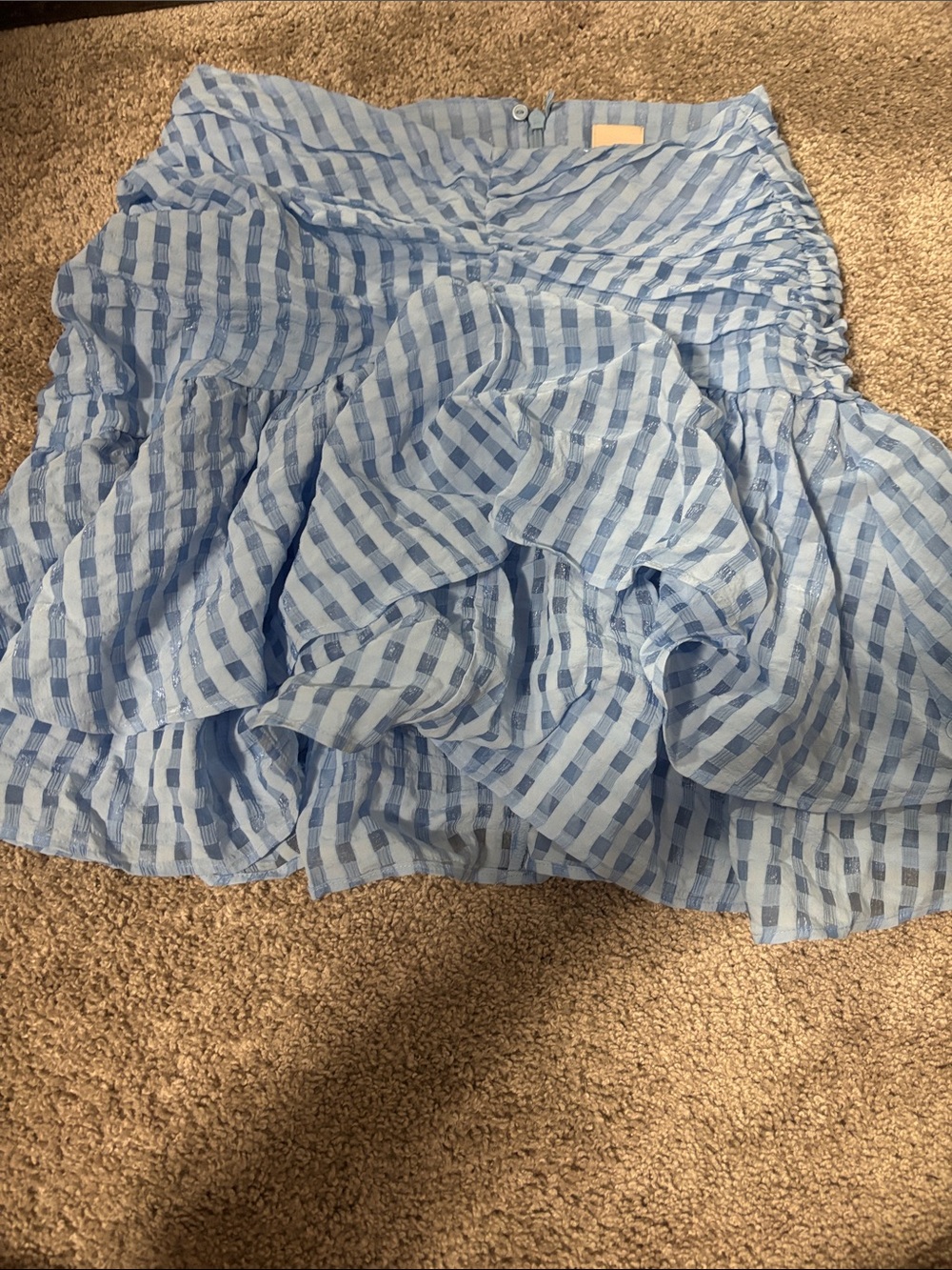 H&M Light Blue Gingham Ruffled Skater Skirt